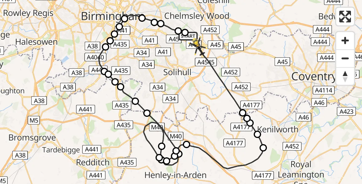 Flight route Police Helicopter Birmingham Airport - Birmingham Airport, 14 August 2026, 17:05