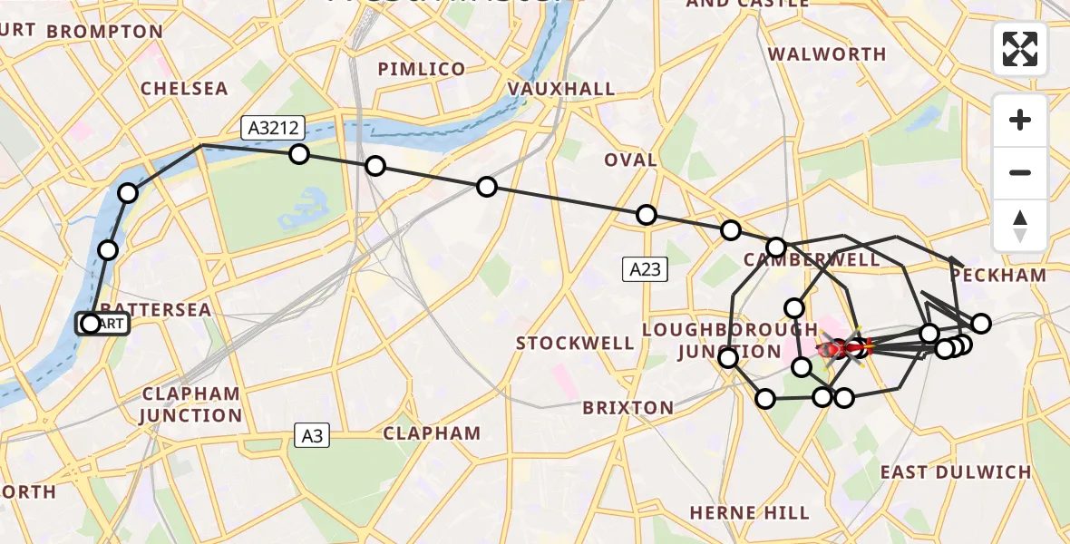Flight route Air Ambulance Helicopter London Heliport - Camberwell, 14 August 2026, 17:09