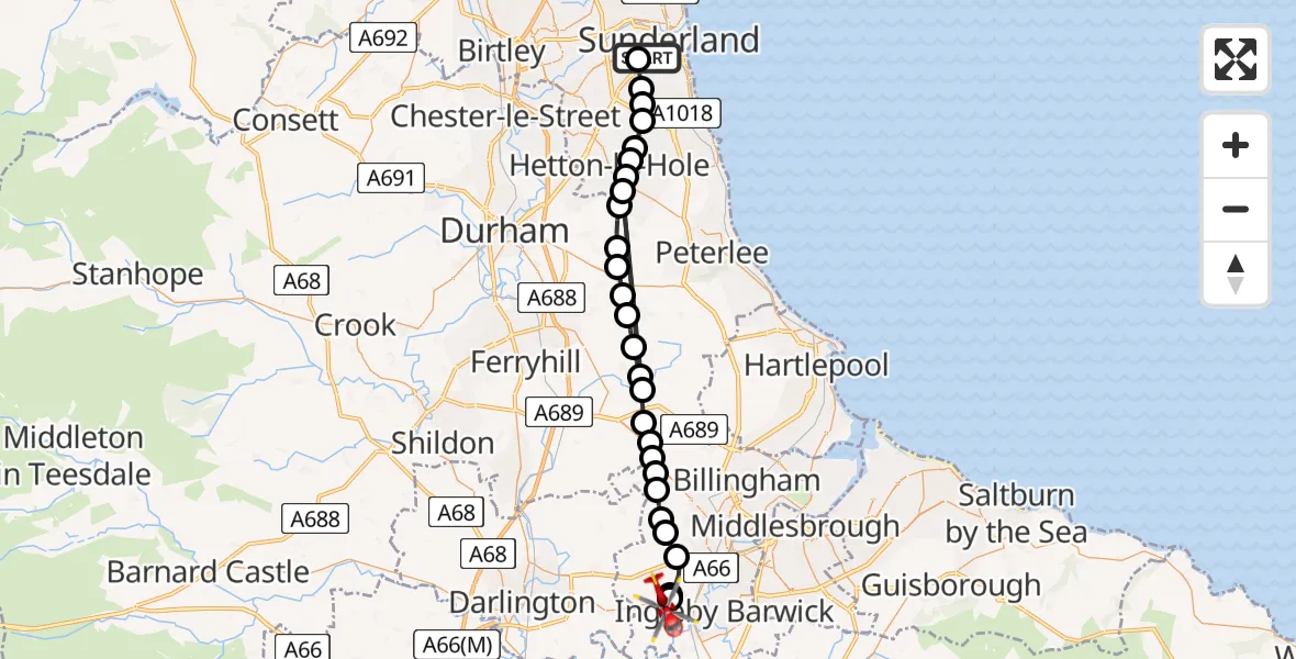 Flight route Air Ambulance Helicopter High Barnes - Egglescliffe, 14 August 2026, 17:12