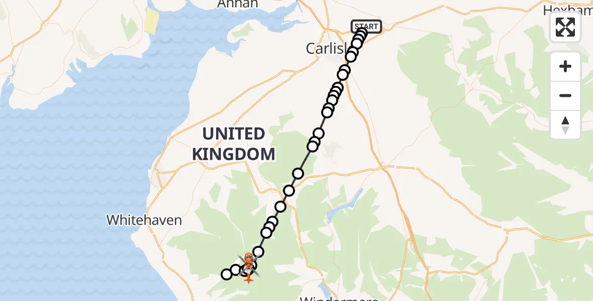 Flight route Coastguard Helicopter Carlisle Lake District Airport - Wasdale, 14 August 2026, 17:32