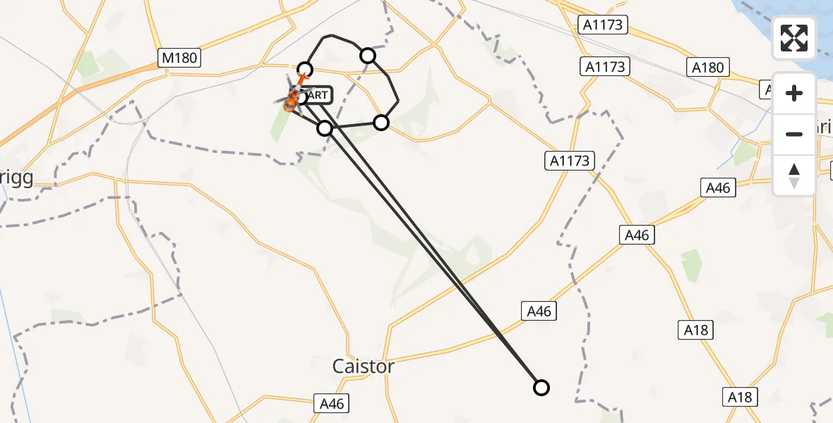 Flight route Coastguard Helicopter Humberside Airport - Humberside Airport, 14 August 2026, 17:42