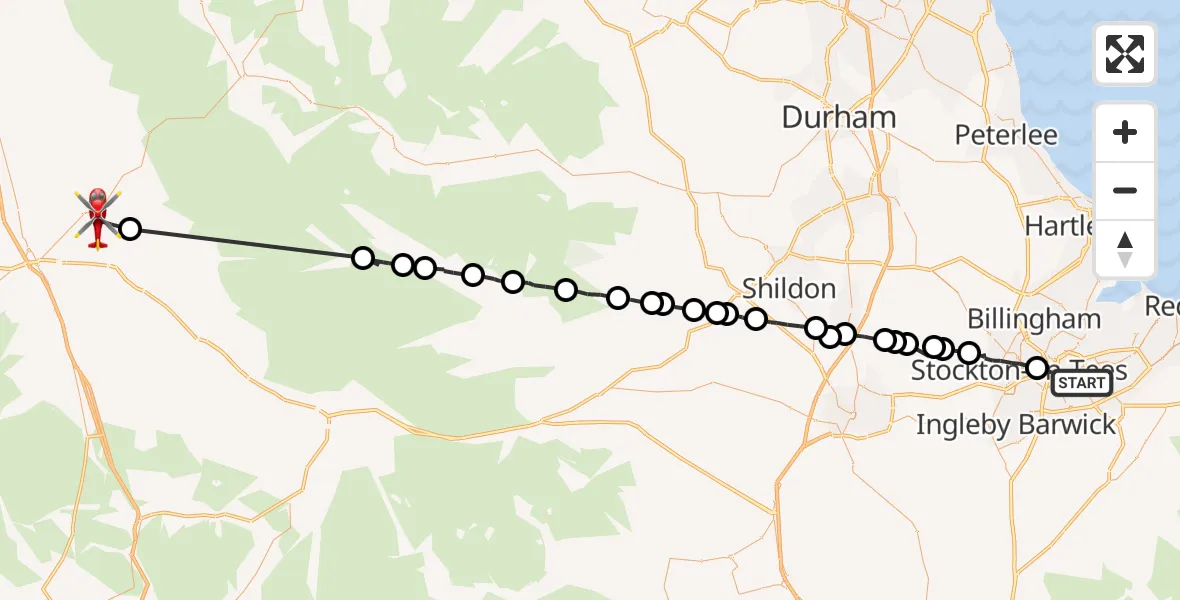 Flight route Air Ambulance Helicopter Middlesbrough - Skirwith, 14 August 2026, 18:01