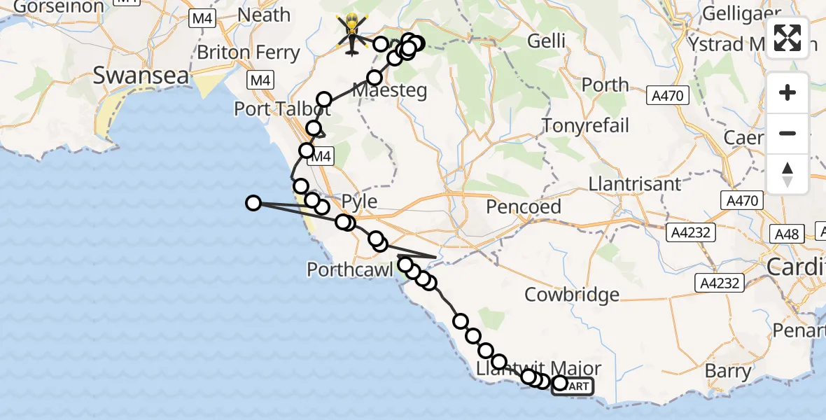 Flight route Police Helicopter MOD St Athan - Cymer and Glyncorrwg, 14 August 2026, 18:27