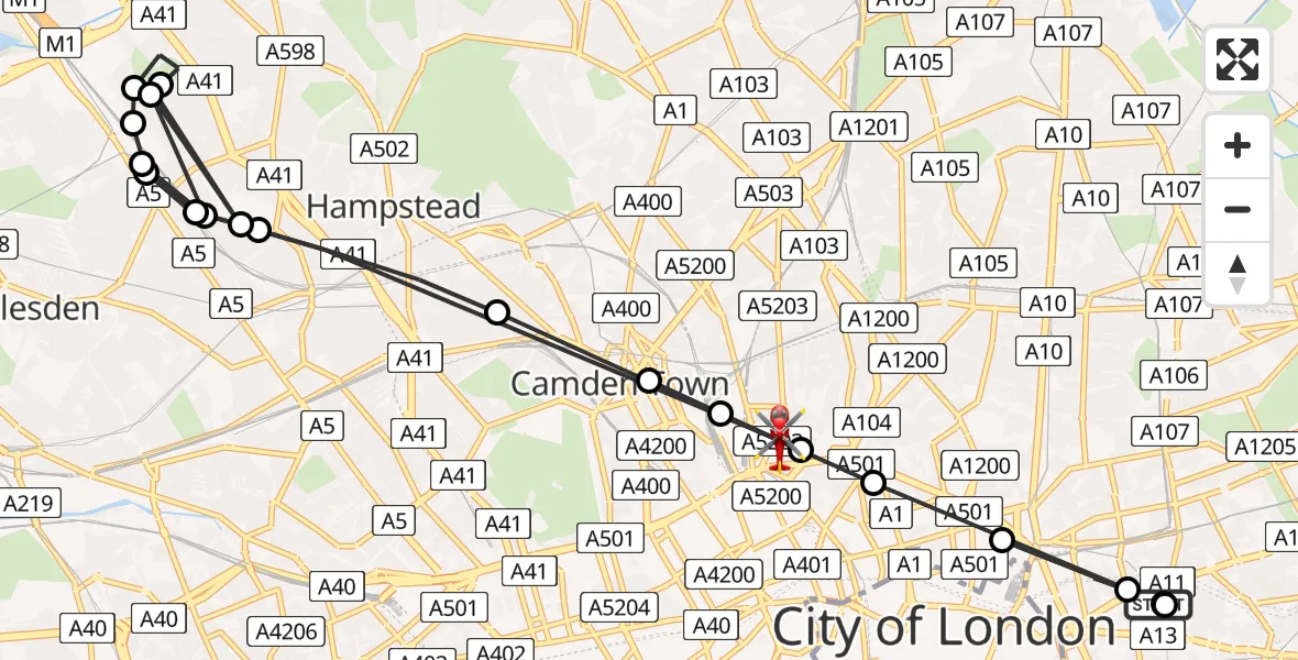 Flight route Air Ambulance Helicopter Royal London Hospital - Barnsbury, 14 August 2026, 18:37