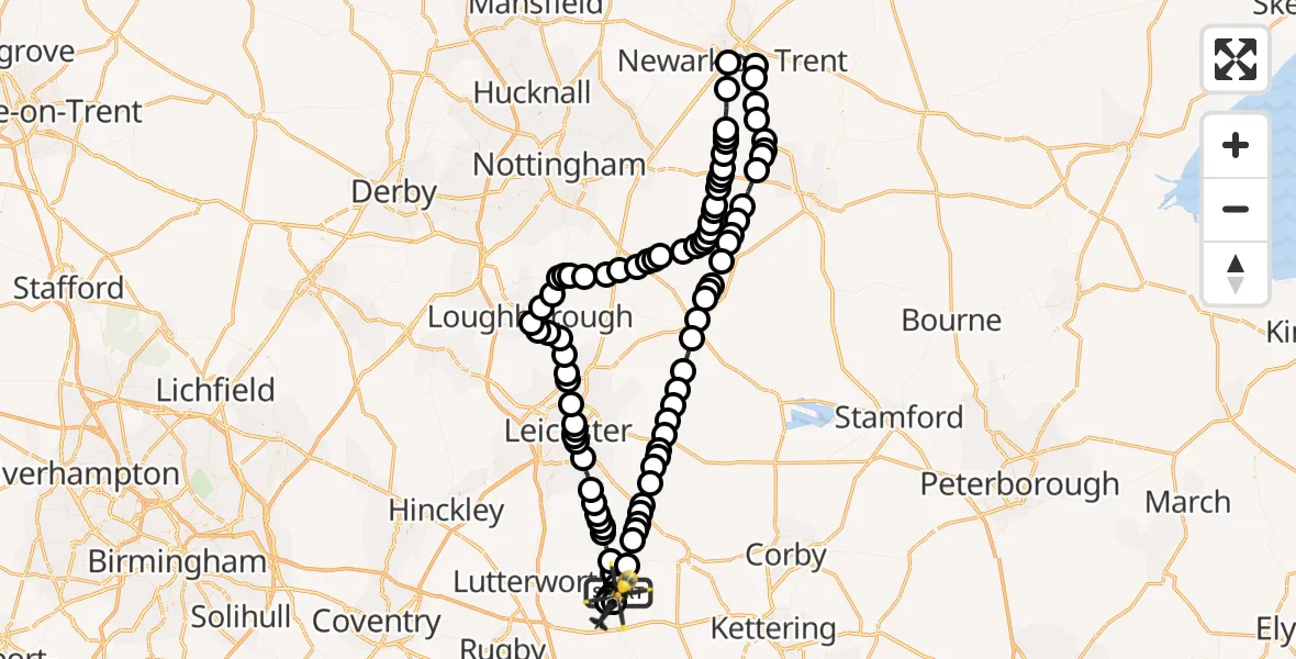 Flight route Police Helicopter Sibbertoft - Harborough, 14 August 2026, 18:55