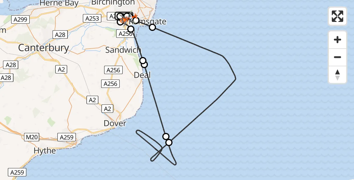 Flight route Coastguard Helicopter Manston Airport - Manston Airport, 14 August 2026, 19:02