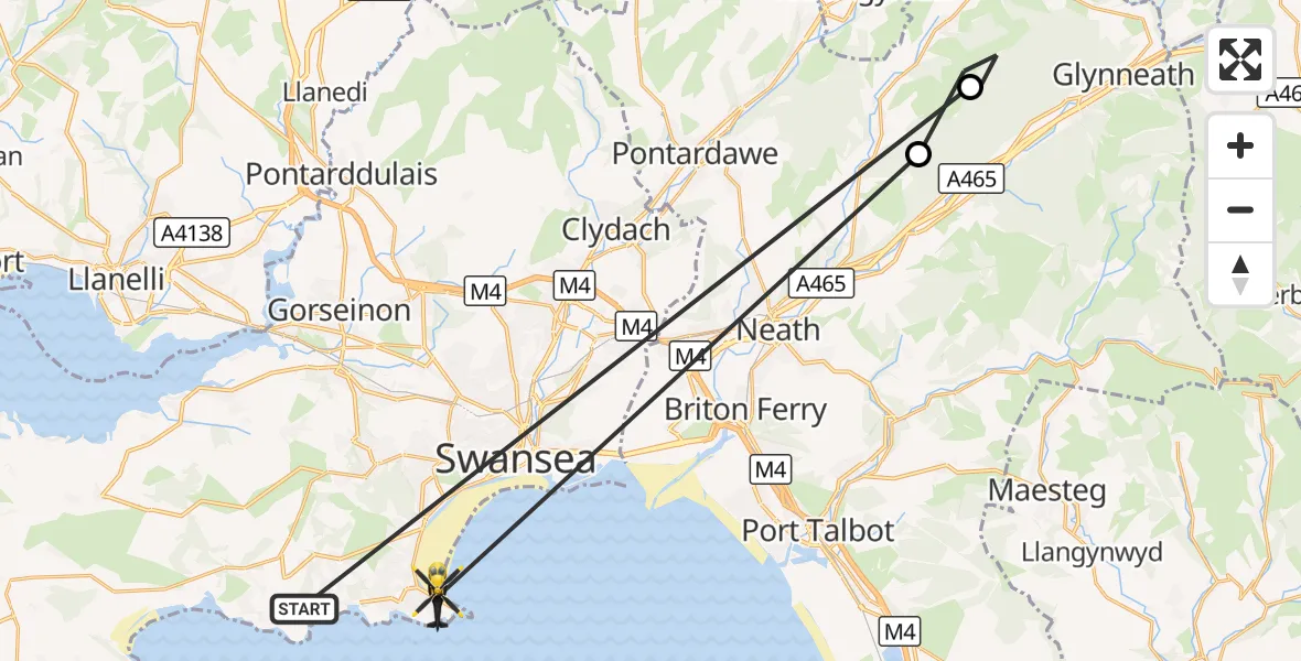 Flight route Police Helicopter Bishopston - Bristol Channel, 14 August 2026, 19:12