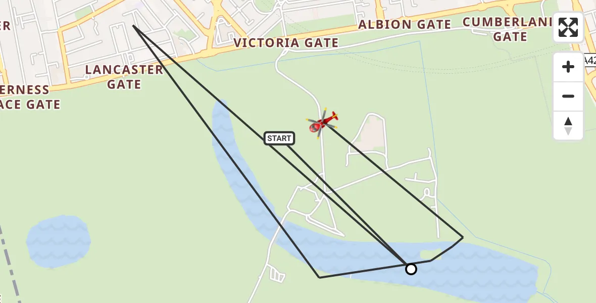 Flight route Air Ambulance Helicopter City of Westminster - City of Westminster, 14 August 2026, 19:13