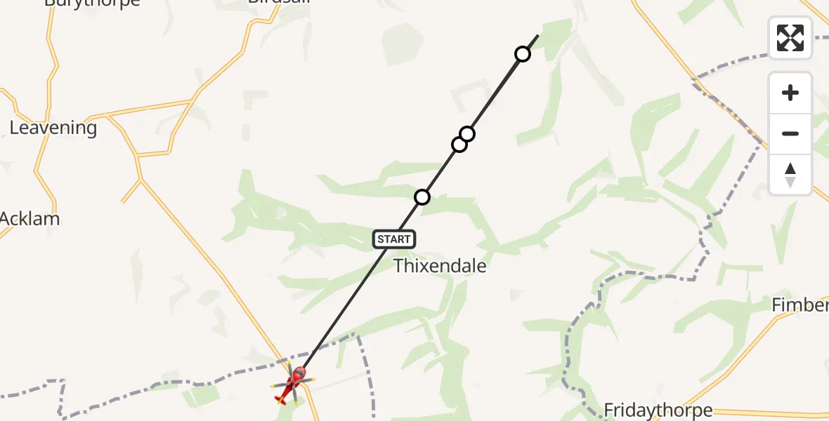 Flight route Air Ambulance Helicopter Birdsall - Kirby Underdale, 14 August 2026, 19:53