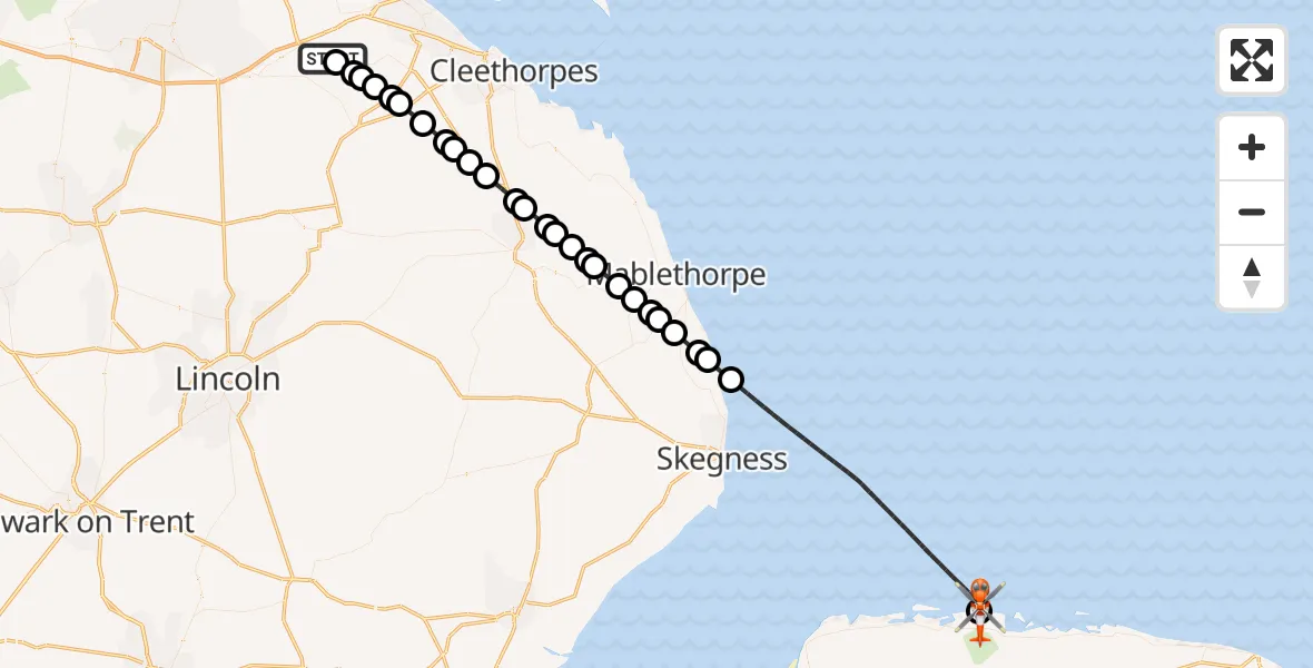 Flight route Coastguard Helicopter Humberside Airport - North Norfolk, 14 August 2026, 19:53