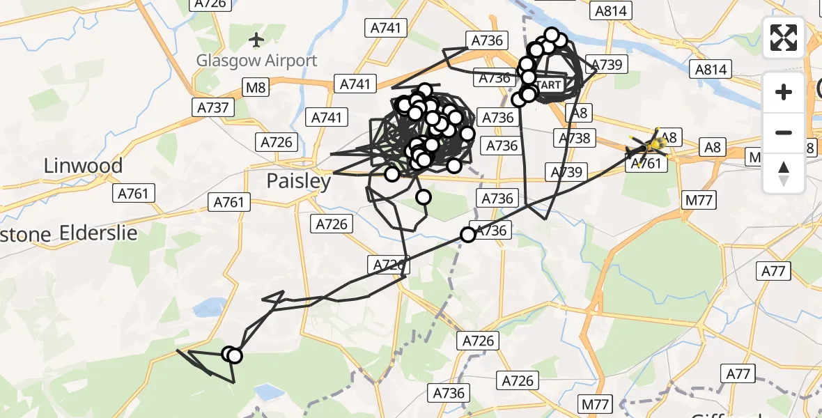 Flight route Police Helicopter Glasgow - Glasgow, 14 August 2026, 20:19