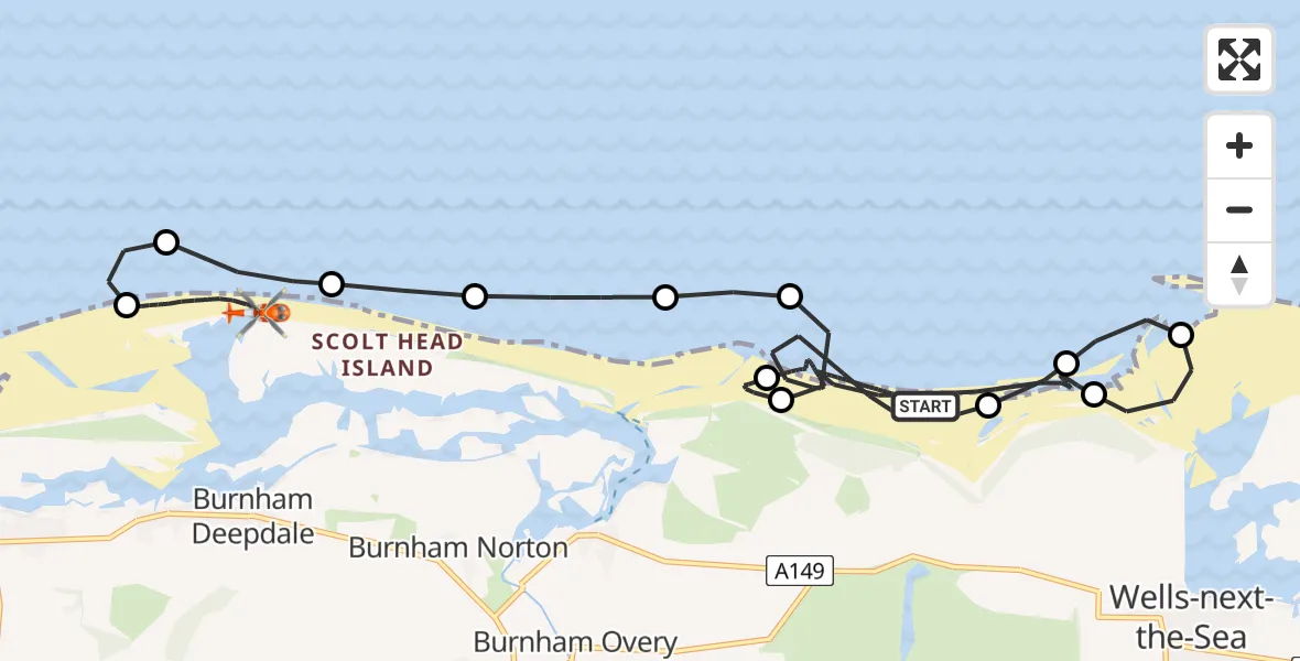 Flight route Coastguard Helicopter North Norfolk - King's Lynn and West Norfolk, 14 August 2026, 20:20
