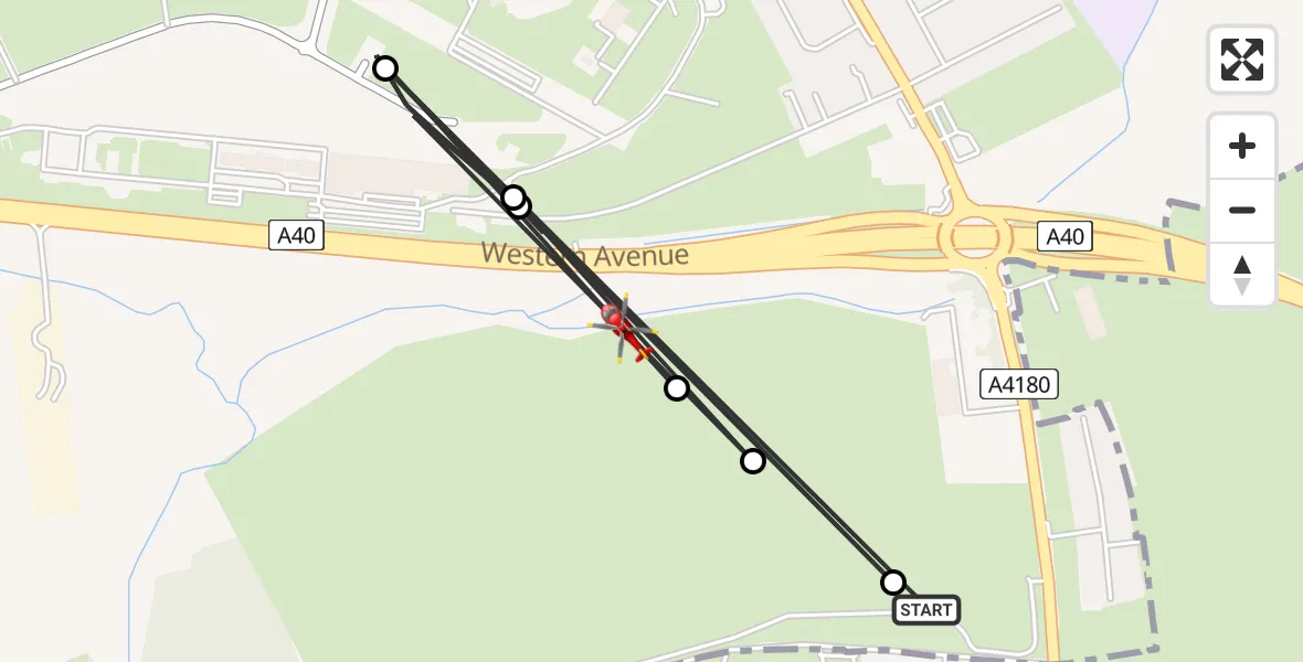 Flight route Air Ambulance Helicopter Hillingdon - The Inspiration Club, 14 August 2026, 20:25
