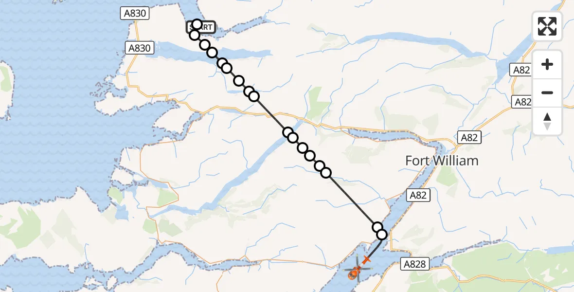 Flight route Coastguard Helicopter Tòrr a' Chonnaidh - Inner Seas, 14 August 2026, 20:25