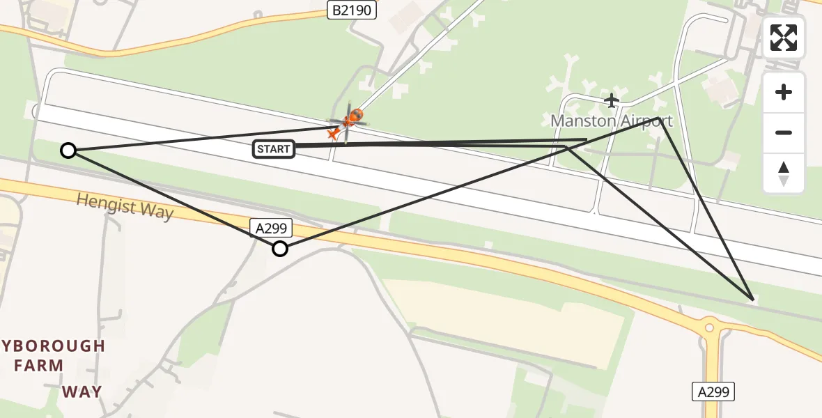 Flight route Coastguard Helicopter Manston Airport - Manston Airport, 14 August 2026, 20:26