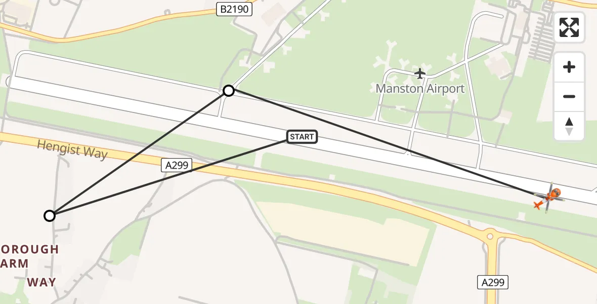 Flight route Coastguard Helicopter Manston Airport - Manston Airport, 14 August 2026, 20:32