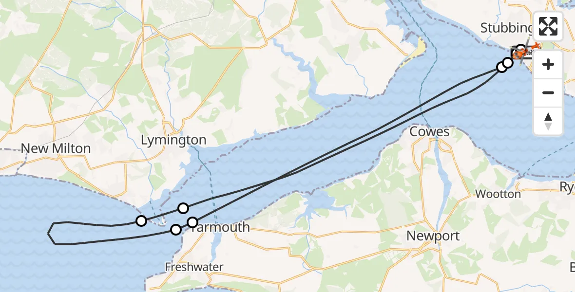 Flight route Coastguard Helicopter Solent Airport - Solent Airport, 14 August 2026, 21:13