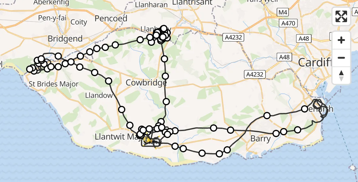 Flight route Police Helicopter MOD St Athan - MOD St Athan, 14 August 2026, 21:35