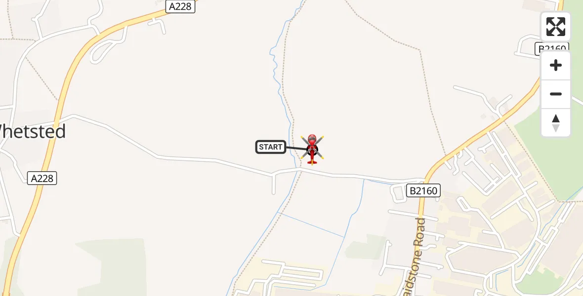 Flight route Air Ambulance Helicopter Capel - Paddock Wood, 15 August 2026, 00:09