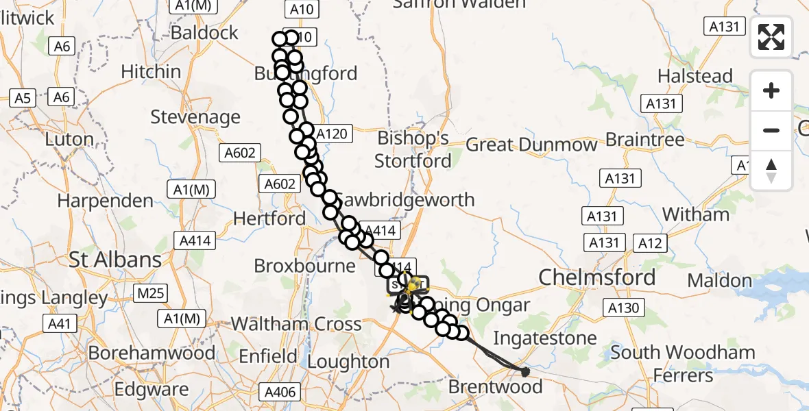 Flight route Police Helicopter North Weald Airfield - North Weald Airfield, 15 August 2026, 00:44