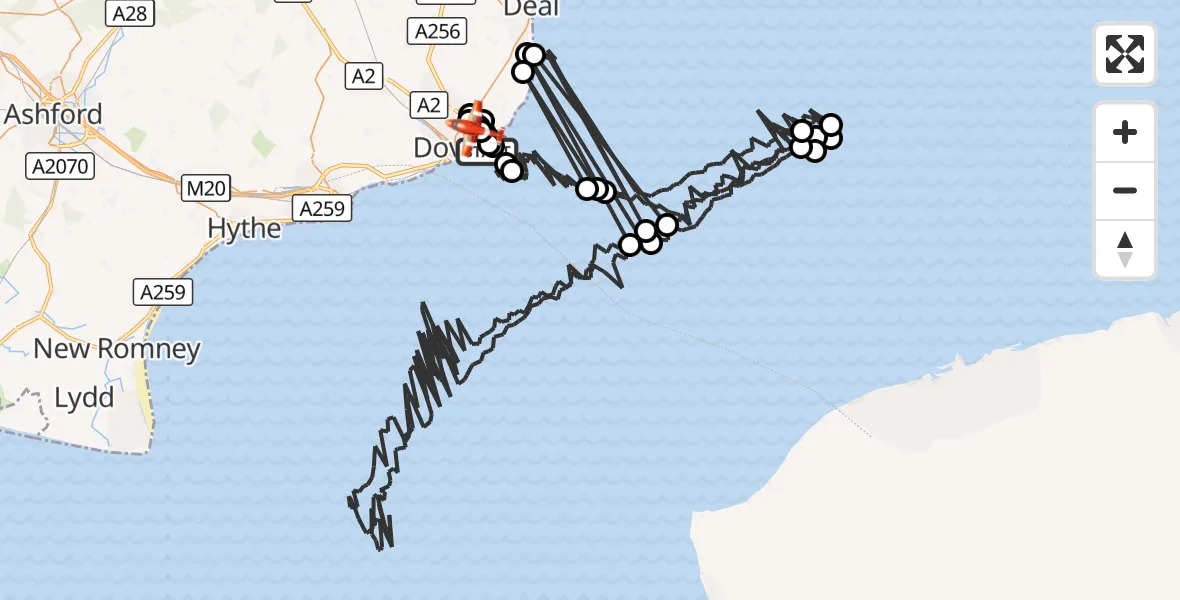 Flight route Coastguard Drone English Channel - Swingate Airfield, 15 August 2026, 00:55