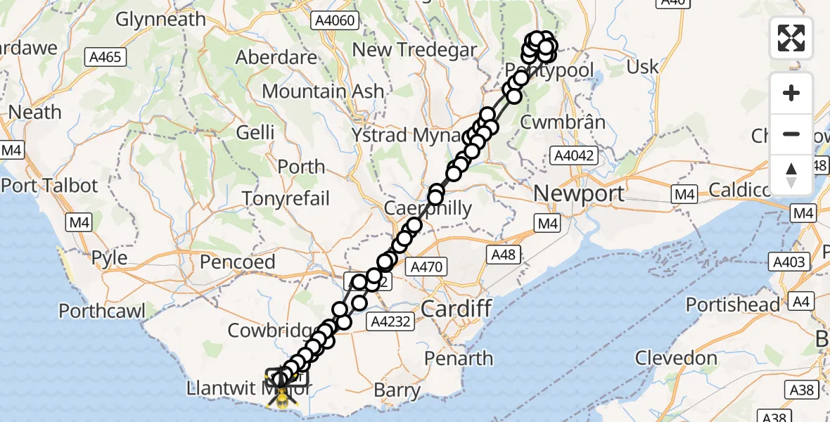Flight route Police Helicopter St Mary Church - MOD St Athan, 15 August 2026, 07:32