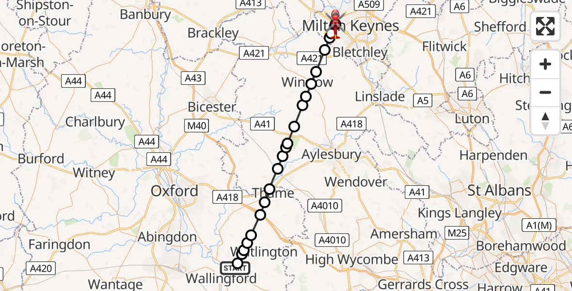 Flight route Air Ambulance Helicopter RAF Benson - Wolverton, 15 August 2026, 07:50