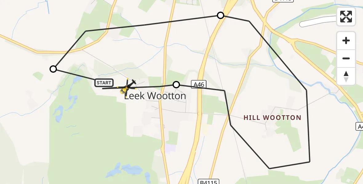 Flight route Police Helicopter Warwick - Kenilworth, 15 August 2026, 09:53