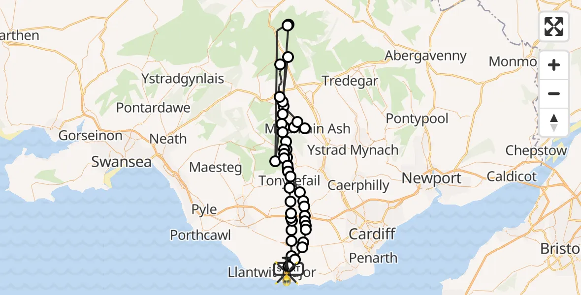 Flight route Police Helicopter MOD St Athan - MOD St Athan, 15 August 2026, 10:14