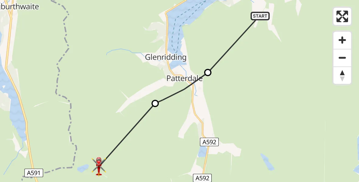 Flight route Air Ambulance Helicopter Howsteadbrow - Patterdale, 15 August 2026, 10:31