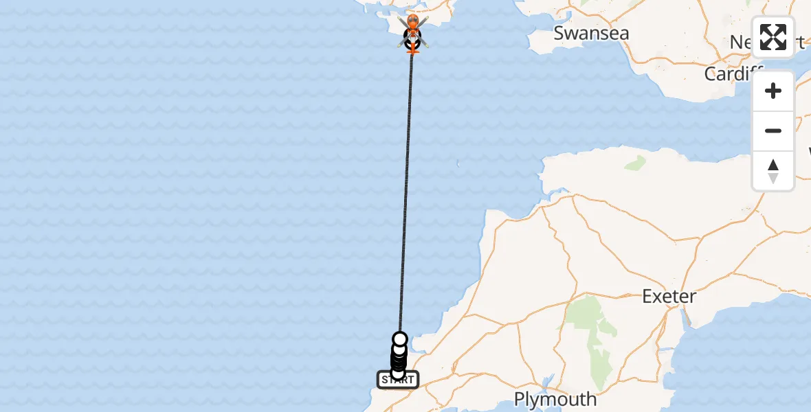 Flight route Coastguard Helicopter Cornwall Airport Newquay - Stackpole and Castlemartin, 15 August 2026, 11:00