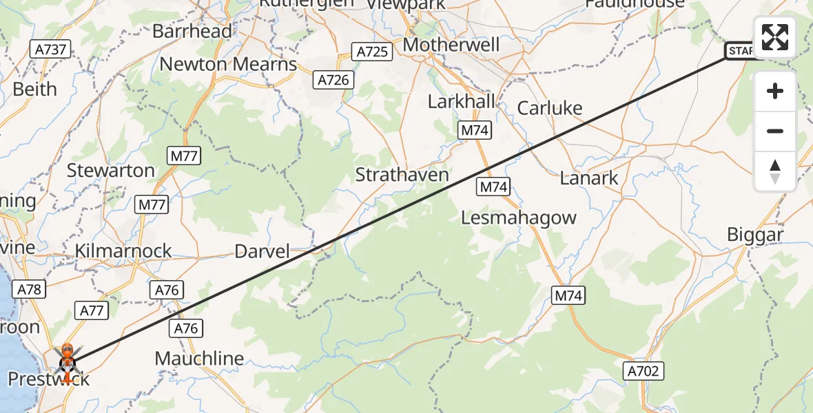 Flight route Coastguard Helicopter West Lothian - Glasgow Prestwick Airport, 15 August 2026, 11:20
