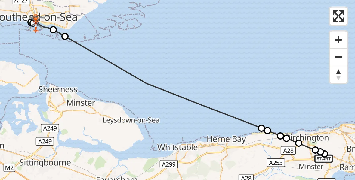 Flight route Coastguard Helicopter Manston Airport - Southchurch, 15 August 2026, 11:23