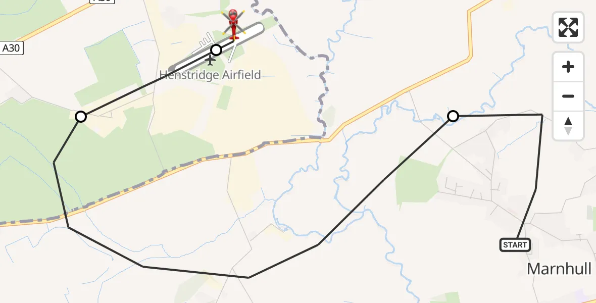 Flight route Air Ambulance Helicopter Marnhull - Henstridge Airfield, 15 August 2026, 11:24