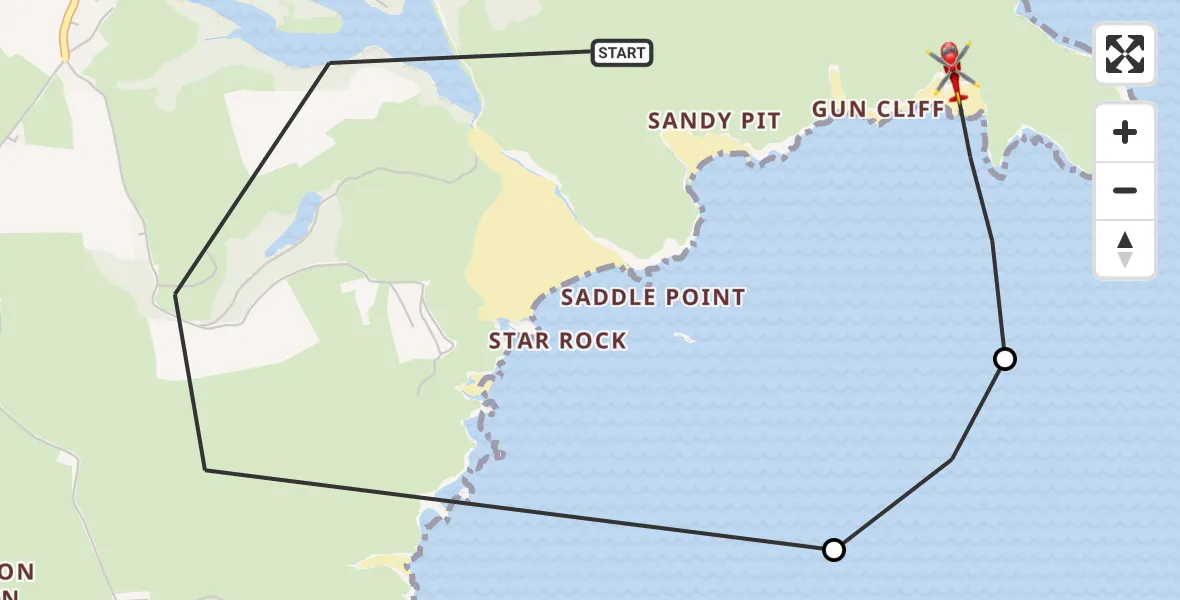 Flight route Air Ambulance Helicopter Bosherston - Stackpole and Castlemartin, 15 August 2026, 11:39