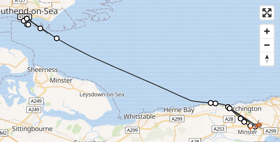 Flight route Coastguard Helicopter Southchurch - Manston Airport, 15 August 2026, 11:51