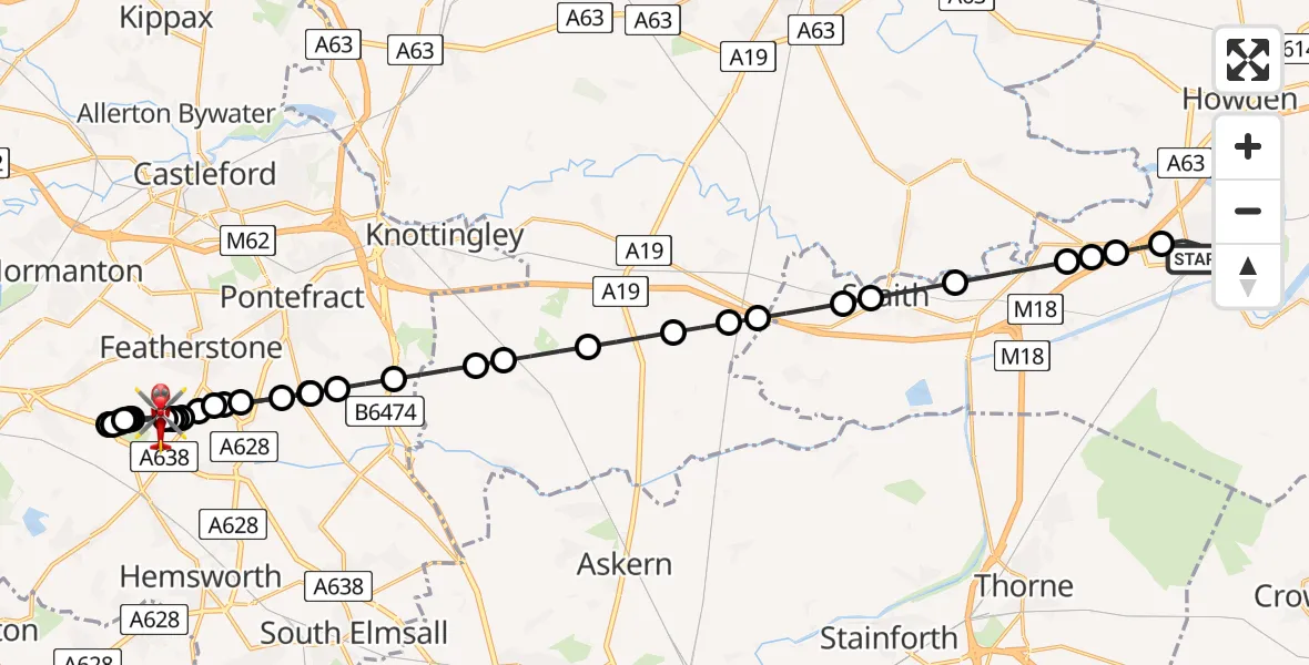 Flight route Air Ambulance Helicopter Goole - West Hardwick, 15 August 2026, 12:07