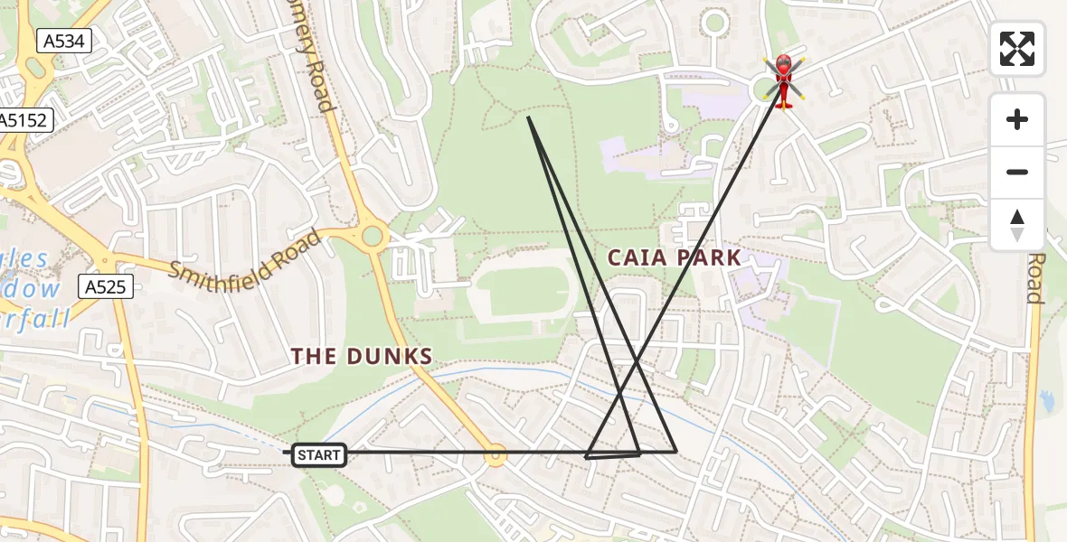 Flight route Air Ambulance Helicopter Caia Park - Caia Park, 15 August 2026, 12:09