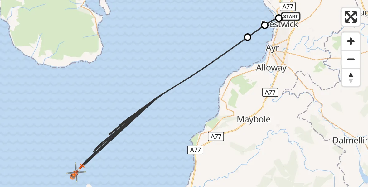 Flight route Coastguard Helicopter Glasgow Prestwick Airport - Inner Seas, 15 August 2026, 12:23