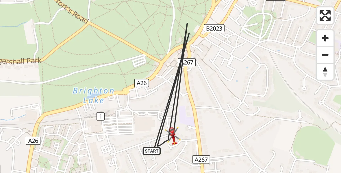 Flight route Air Ambulance Helicopter Royal Tunbridge Wells - Royal Tunbridge Wells, 15 August 2026, 12:27