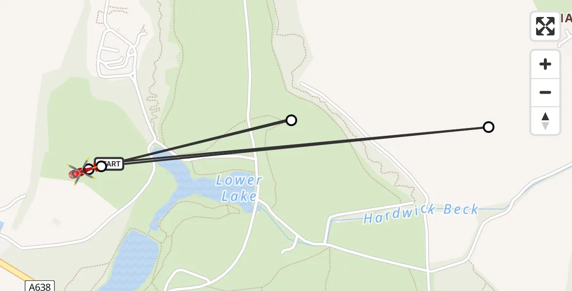 Flight route Air Ambulance Helicopter YAA Nostell Helicopter Port - YAA Nostell Helicopter Port, 15 August 2026, 12:28