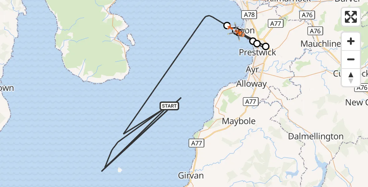 Flight route Coastguard Helicopter Inner Seas - Inner Seas, 15 August 2026, 12:44