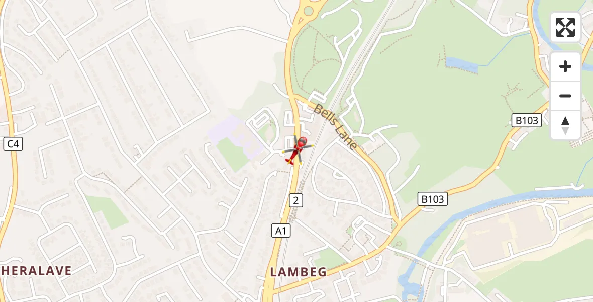 Flight route Air Ambulance Helicopter Lisburn - Lisburn, 15 August 2026, 13:08