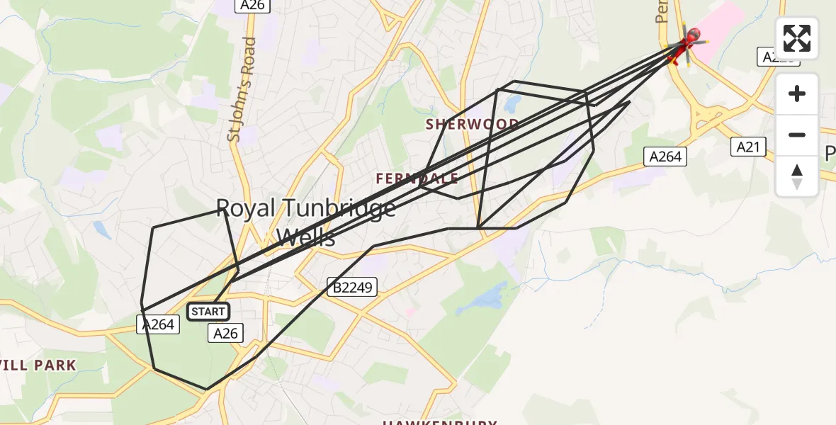 Flight route Air Ambulance Helicopter Royal Tunbridge Wells - Royal Tunbridge Wells, 15 August 2026, 13:15