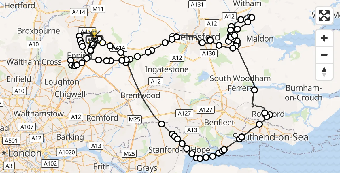 Flight route Police Helicopter North Weald Airfield - North Weald Bassett, 15 August 2026, 13:16