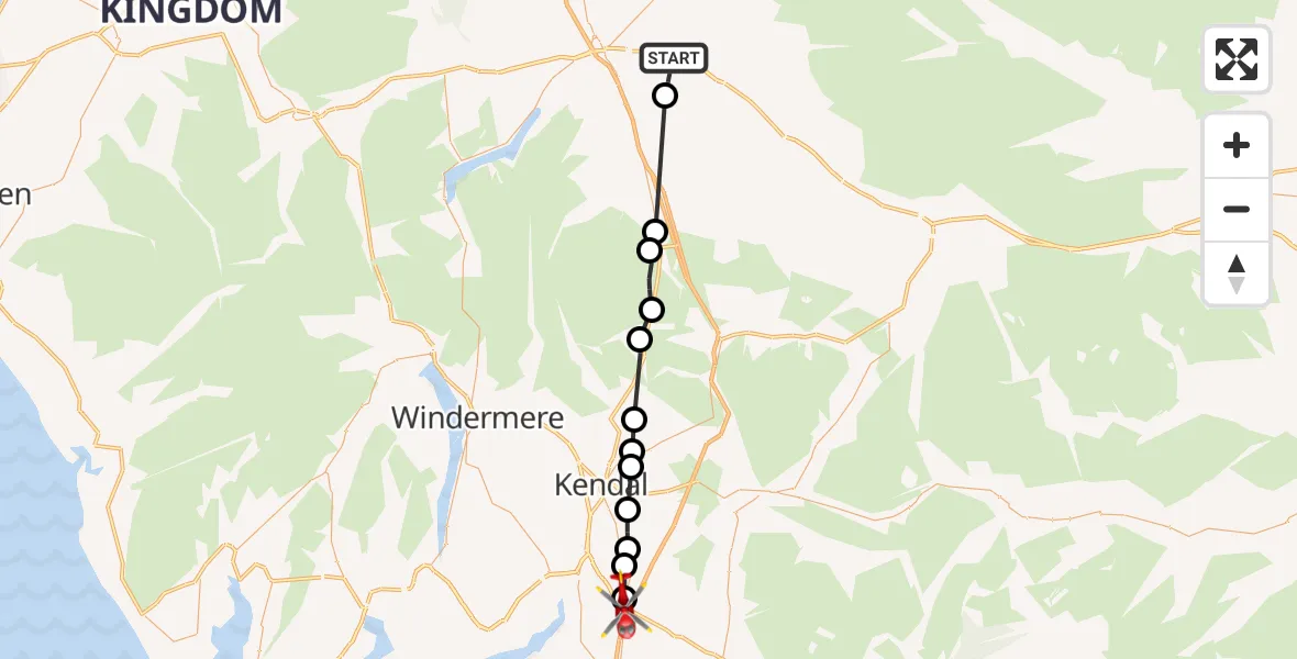 Flight route Air Ambulance Helicopter Brougham - Preston Patrick, 15 August 2026, 13:17