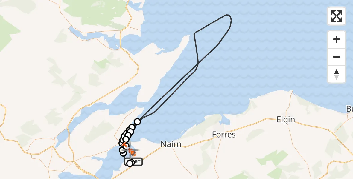 Flight route Coastguard Helicopter Inverness Airport - Ardersier, 15 August 2026, 13:31