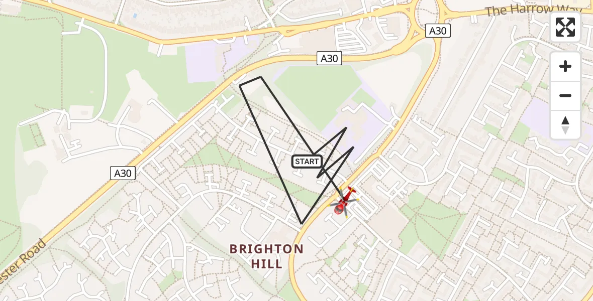 Flight route Air Ambulance Helicopter Basingstoke - Basingstoke, 15 August 2026, 13:37
