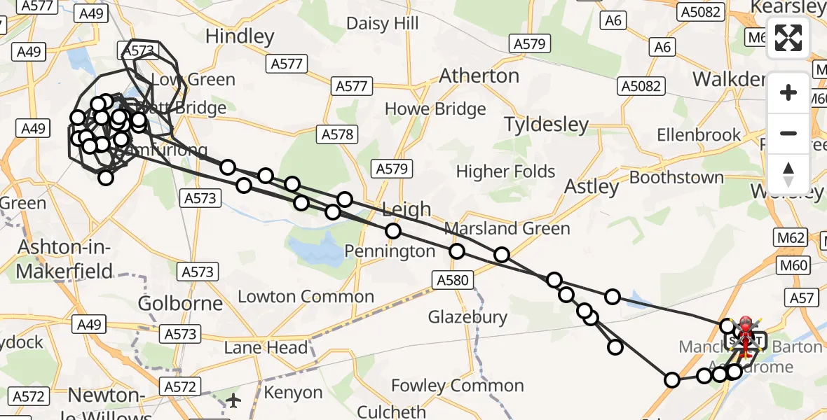 Flight route Air Ambulance Helicopter Manchester Barton Aerodrome - Manchester Barton Aerodrome, 15 August 2026, 13:42