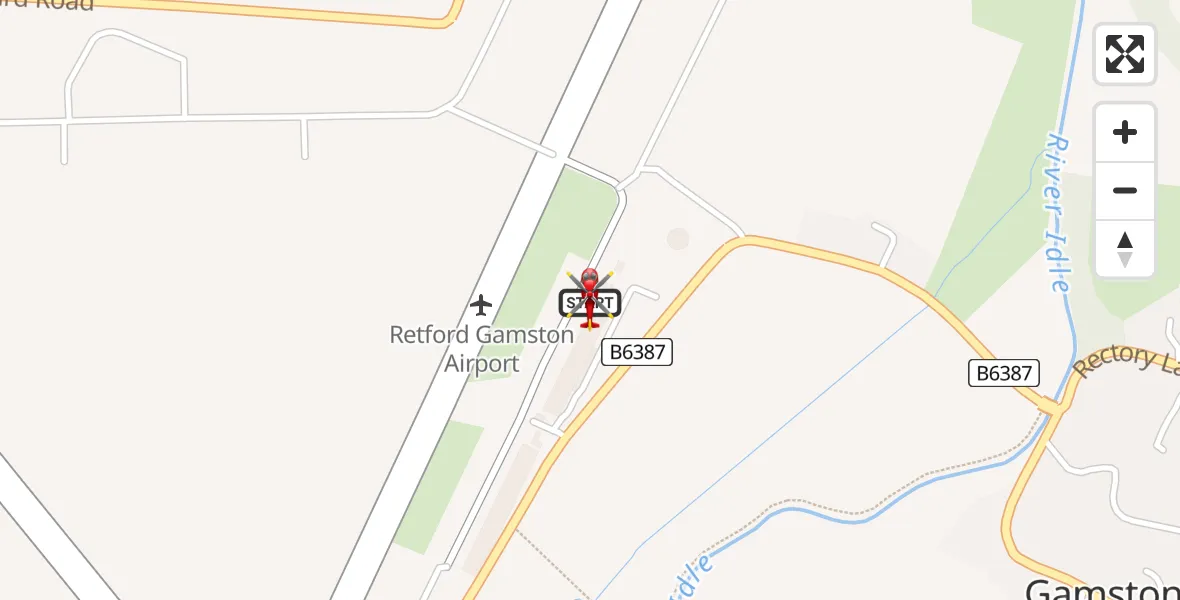 Flight route Air Ambulance Helicopter Retford Gamston Airport - Retford Gamston Airport, 15 August 2026, 13:56